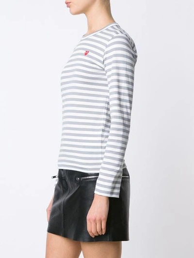 Shop Comme Des Garçons Play Mini Heart Logo Striped T-shirt In Grey