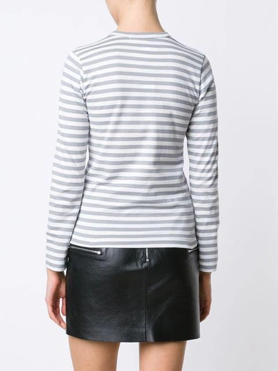 Shop Comme Des Garçons Play Mini Heart Logo Striped T-shirt In Grey