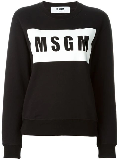 Msgm Reflective Logo Cotton Jersey Sweatshirt, Black