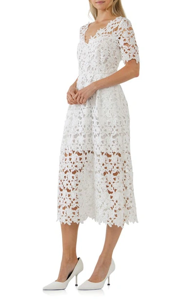 Endless Rose Sheer Lace Cut-out A-line Midi Dress In White