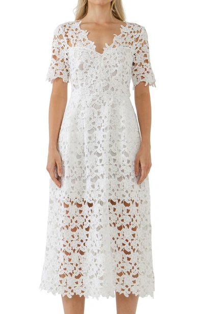 Endless Rose Sheer Lace Cut-out A-line Midi Dress In White