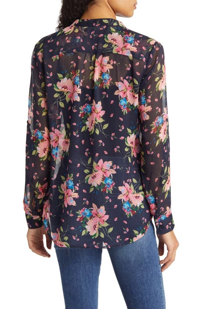 Shop Kut From The Kloth Jasmine Chiffon Button-up Shirt In Chelles Bouquet Navy Green