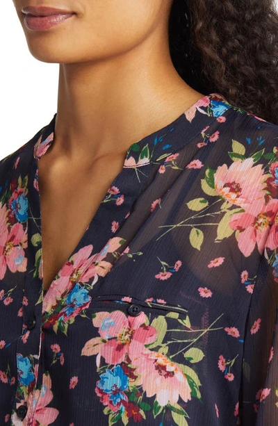 Shop Kut From The Kloth Jasmine Chiffon Button-up Shirt In Chelles Bouquet Navy Green