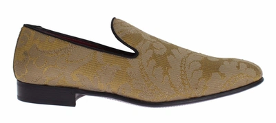 Shop Dolce & Gabbana Yellow Silk Baroque Loafers Men's Shoes