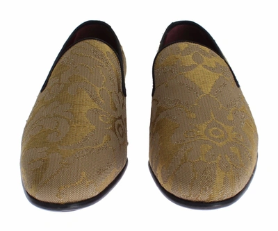 Shop Dolce & Gabbana Yellow Silk Baroque Loafers Men's Shoes