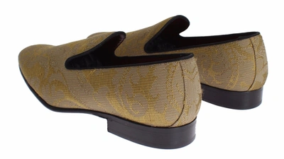 Shop Dolce & Gabbana Yellow Silk Baroque Loafers Men's Shoes