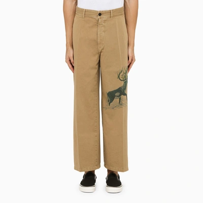 Shop Incotex Red X Facetasm Camel Colour Trousers With Moose Print In Beige
