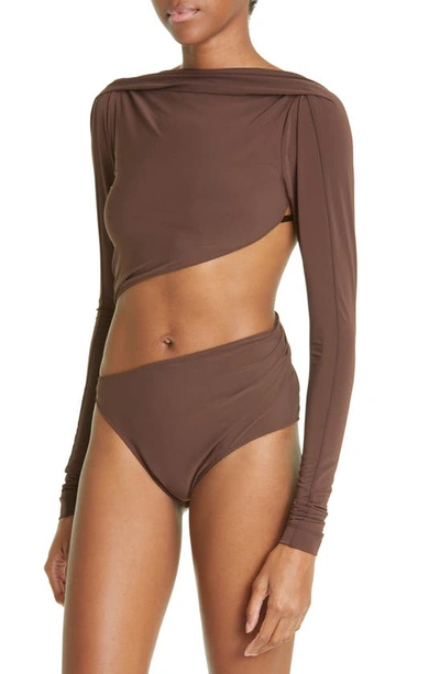 Shop Jacquemus Le Body Carozzu Twisted Cutout Bodysuit In Brown