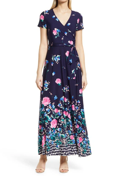 Shop Eliza J Floral Print Faux Wrap Maxi Dress In Nmu