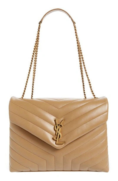 Shop Saint Laurent Medium Loulou Matelassé Leather Shoulder Bag In Natural Tan