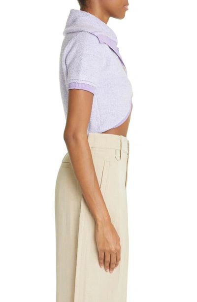 Shop Jacquemus Le Campana Short Sleeve Crop Cardigan In Light Purple