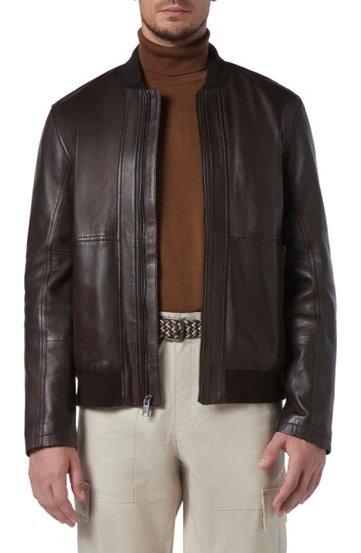 Shop Andrew Marc Macneil Leather Bomber Jacket In Hickory