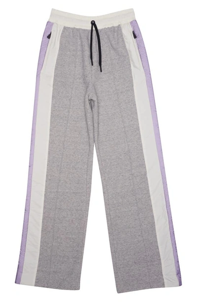 Shop Moncler Colorblock Mixed Media Stripe Wide Leg Pants In Grey