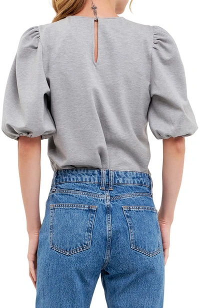 English Factory Puff Sleeve Ponte Knit Top In Heather Grey