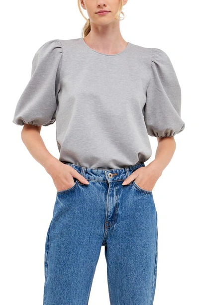 English Factory Puff Sleeve Ponte Knit Top In Heather Grey