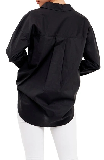English Factory Imitation Pearl Button-up Cotton Shirt In Black