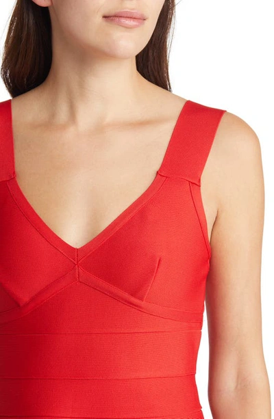 Shop Bebe V-neck Bandage Fit & Flare Minidress In Red