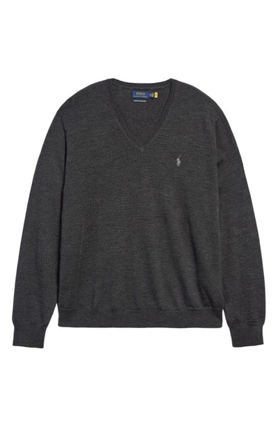 Shop Polo Ralph Lauren Wool V-neck Sweater In Dark Granite Heather