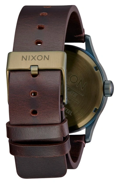 Shop Nixon Sentry Leather Strap Watch, 42mm In Vintage White / Surplus
