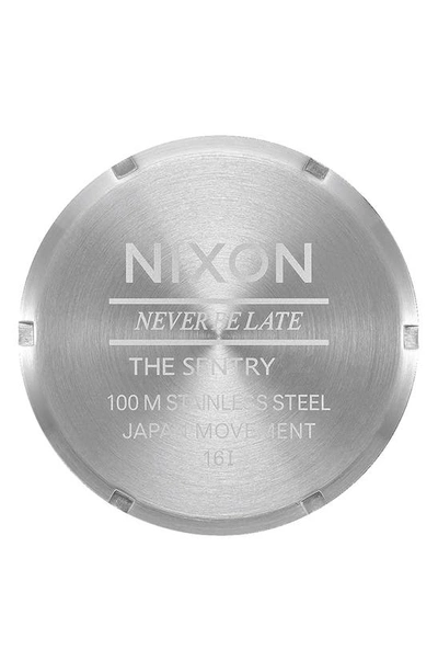 Shop Nixon Sentry Leather Strap Watch, 42mm In All Silver / Tan
