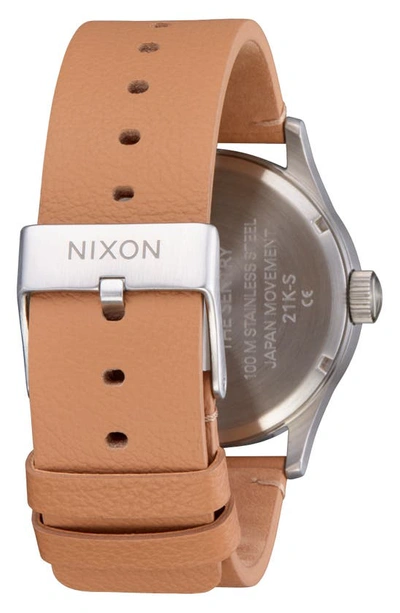 Shop Nixon Sentry Leather Strap Watch, 42mm In All Silver / Tan