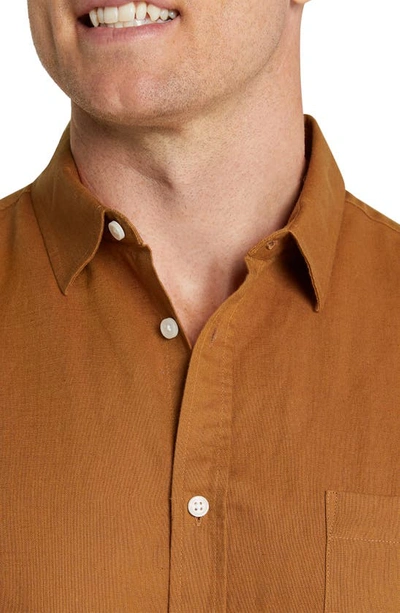 Shop Johnny Bigg Anders Linen Blend Button-up Shirt In Ginger