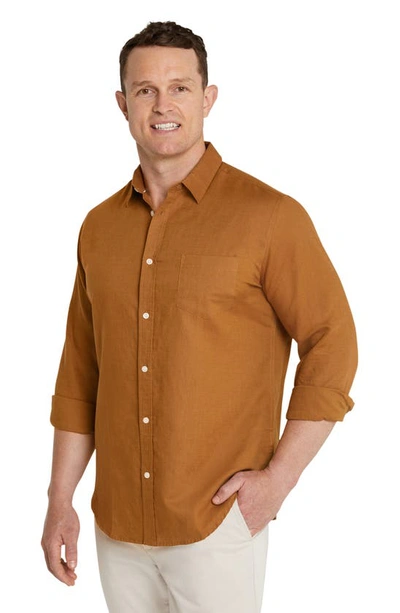Shop Johnny Bigg Anders Linen Blend Button-up Shirt In Ginger
