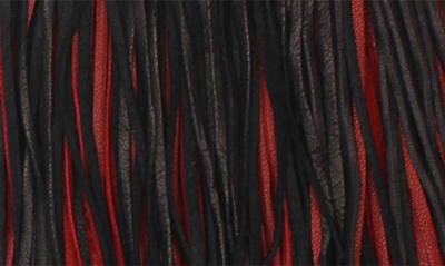 Shop Agnelle Fringe Lambskin Leather Gloves In Black/ Cardinal