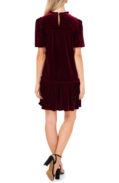 Cece Ruffle Detail Velvet Shift Dress In Majestic Wine