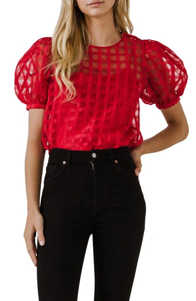 English Factory Windowpane Sheer Top In Red