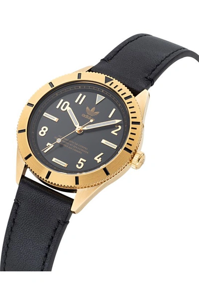 Adidas Originals Edition Three Leather Strap Watch, 41mm In Gold/ Black/  Black | ModeSens