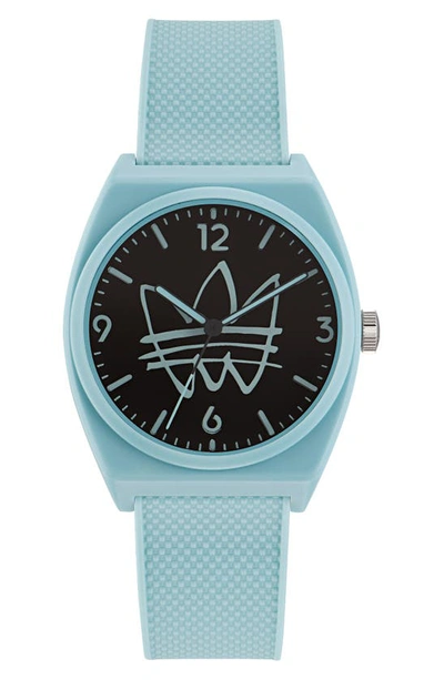 Shop Adidas Originals Project Two Resin Rubber Strap Watch, 38mm In Light Blue/ Black/ Light Blue