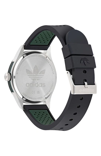 Shop Adidas Originals Code Three Silicone Strap Watch, 40mm In Silver/ Green/ Black