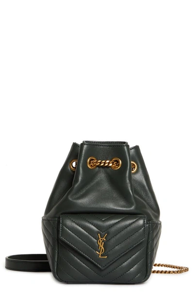 Shop Saint Laurent Mini Joy Matelassé Leather Bucket Bag In 3045 New Vert Fonce