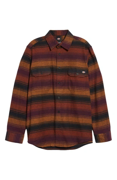Shop Dickies Flex Regular Fit Stripe Flannel Button-up Shirt In Wine Blanket Stripe