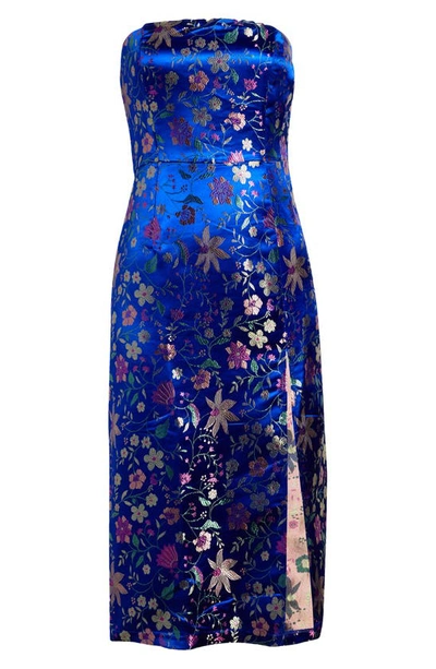 Shop Lulus Make A Move Floral Jacquard Sleeveless Satin Dress In Blue