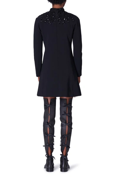 Shop Carolina Herrera Crystal Embroidery Long Sleeve Crepe Dress In Black