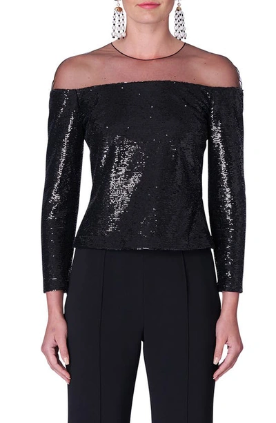 Shop Carolina Herrera Illusion Tulle Sequin Blouse In Black