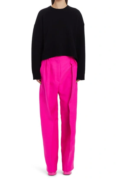 Shop Valentino Pleated Straight Leg Wool Blend Trousers In Pink Pp Uwt