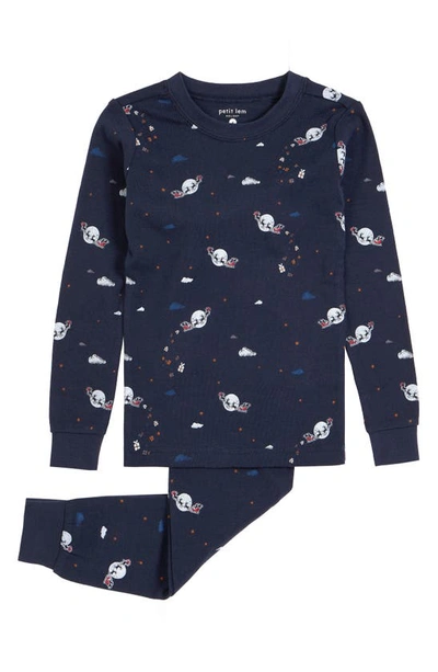 Shop Petit Lem Kids' Santa Sleigh Fitted Two-piece Pajamas In 604 Navy
