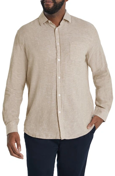 Shop Johnny Bigg Serge Mélange Linen & Cotton Button-up Shirt In Biscuit