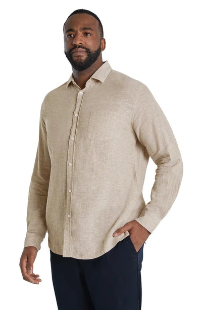 Shop Johnny Bigg Serge Mélange Linen & Cotton Button-up Shirt In Biscuit