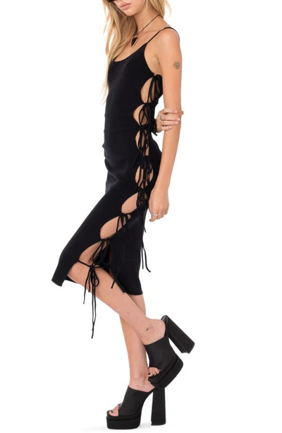 Shop Edikted Side Tie Knit Midi Dress In Black