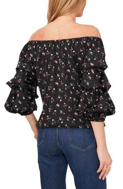 Shop Vince Camuto Floral Off The Shoulder Bubble Sleeve Blouse In Rich Black