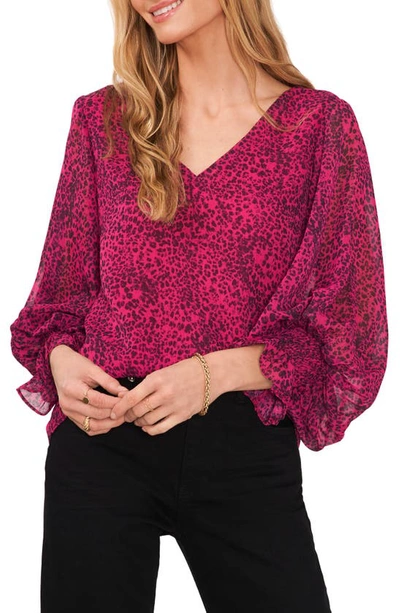 Shop Vince Camuto Animal Print Balloon Sleeve Blouse In Pomegrante Pink