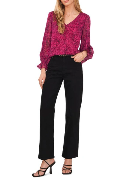 Shop Vince Camuto Animal Print Balloon Sleeve Blouse In Pomegrante Pink