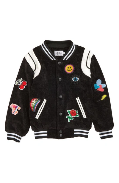 Shop Lola & The Boys Kids' Embellished Varsity Bomber Jacket In Black