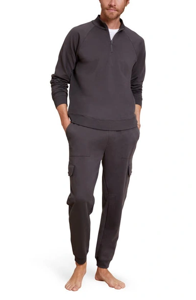 Shop Barefoot Dreams Malibu Collection® Pima Cotton Fleece Half Zip Sweatshirt In Carbon