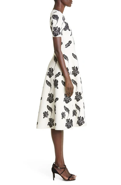 Floral Jacquard Fit & Flare Dress In Black/ecru