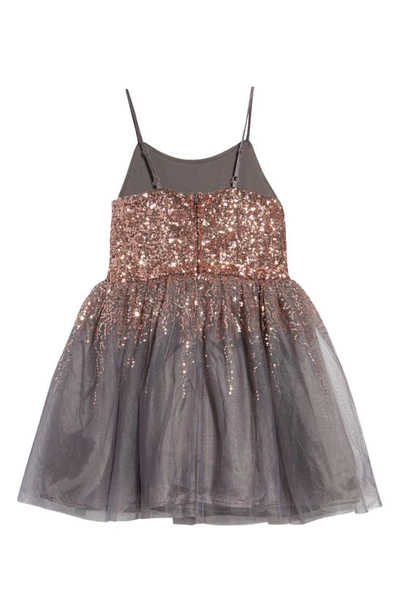 Shop Zunie Kids' Sequin Reverse Border Skirt Dress In Charcoal Rose Gold